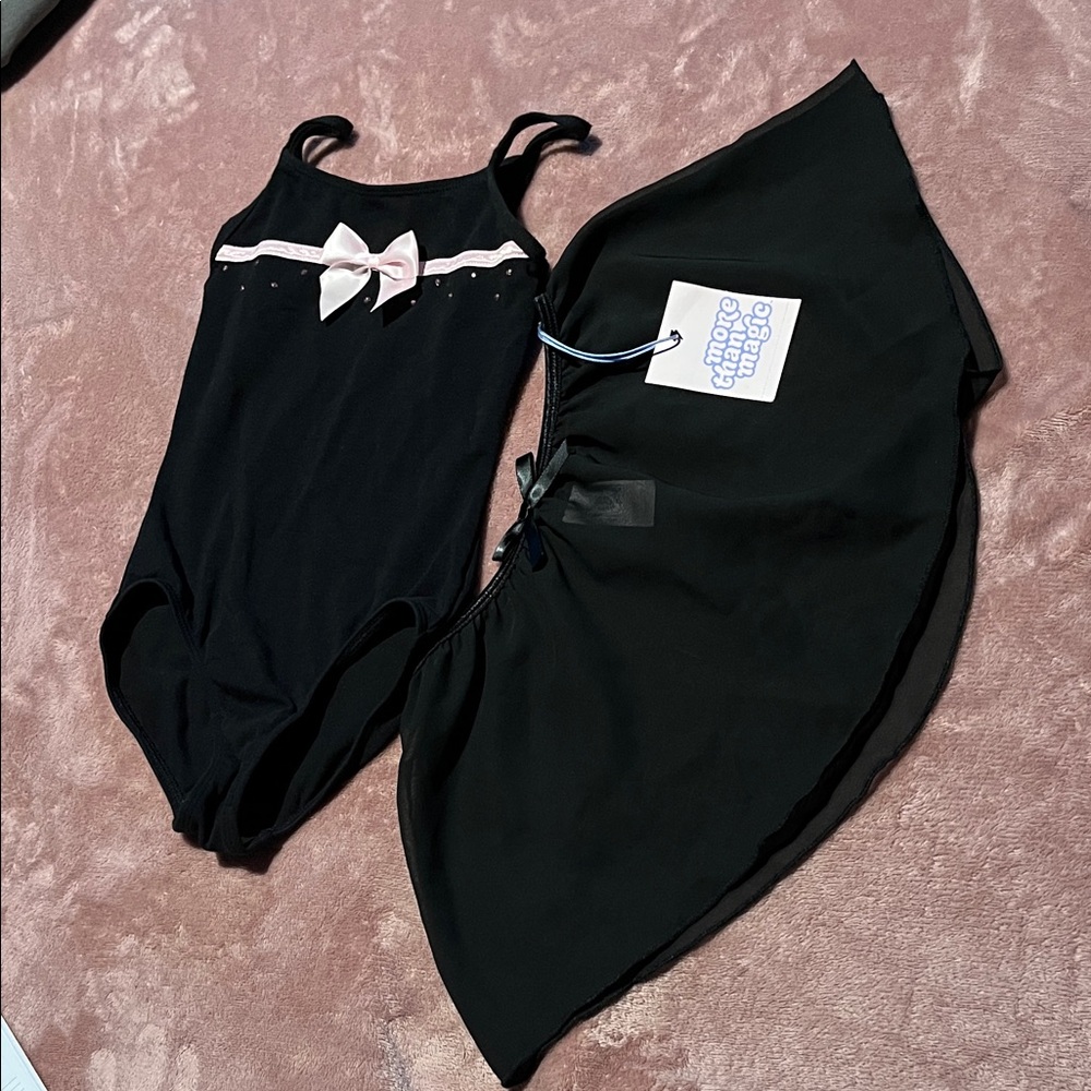 Jacques  Moret Leotard black with pink bow & More Than Magic Black dance skirt